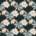Geomerical seamless pattern with hand drawn flowers on black background. Floral endless wallpaper Royalty Free Stock Photo