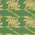 Geometrci little forest flowers seamless pattern on green background. Simple floral wallpaper Royalty Free Stock Photo