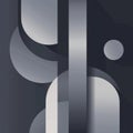 Modern abstract art with overlapping grey shapes and curved lines