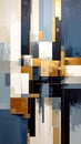 Geometric Abstract Artwork with Gold Accents and Textured Blue and White Panels Royalty Free Stock Photo