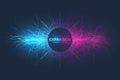 Geometric abstract background expansion of life. Colorful explosion background with connected line and dots, wave flow