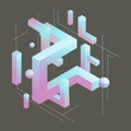 Geometric abstract background with isometric shapes and lines. Trendy isometric design with 3D effect.