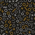 Geometric abstract background in style of memphis. Seamless creative retro pattern with geometric shapes Royalty Free Stock Photo