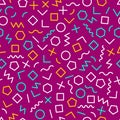 Geometric abstract background in style of memphis. Seamless creative retro pattern with geometric shapes