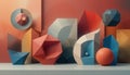 Geometric abstract composition featuring various 3D shapes generated