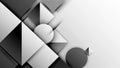 Geometric abstract composition with overlapping squares triangles and circles in shades of gray and white with soft shadows and Royalty Free Stock Photo