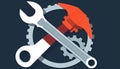 Geometric abstract composition using wrench, hammer, and gear shapes, flat design style, bold contrasting colors, clean vector Royalty Free Stock Photo