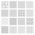 Geometric abstract monochrome seamless patterns set. Textile ornaments rosette curvatures with undulating overlap swirl
