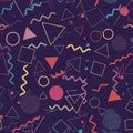 Geometric abstract pattern with colorful shapes on a dark background. Features