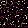 Geometric abstract seamless pattern with bones. Black background. Royalty Free Stock Photo