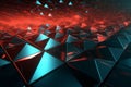 Geometric abstraction 3D rendering of complex structure, glowing pixel triangles