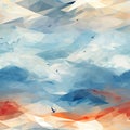 Geometric abstractionist background with birds and naturalistic ocean waves (tiled) Royalty Free Stock Photo