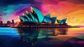 Illustration of Sydney Opera House in Australia, Generative AI