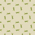 Geometric animal seamless zoo pattern with green little tigers silhouettes. Light grey background Royalty Free Stock Photo