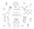 Geometric animals. Vector linear set for print, kids clothes, greeting card