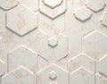 Geometric Arabescato marble tiles in a hexagonal grid layout, featuring mirrored veining for a sophisticated modular design
