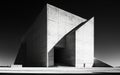 Abstract black white photo of a building with geometric shapes