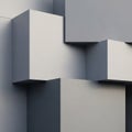 Geometric arrangement of interlocking rectangular prisms in shades of gray, creating a Royalty Free Stock Photo