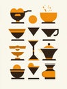 Geometric arrangement of stylized kitchenware and fruit in brown and orange tones on cream background Royalty Free Stock Photo