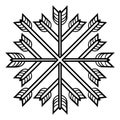 Geometric arrow snowflake design, symmetrical black and white art pattern abstract, AI Generative