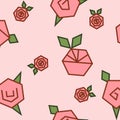 Geometric art deco stylised roses half-drop seamless pattern