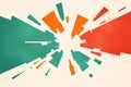 geometric artwork featuring dynamic green and orange shards