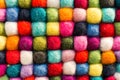 Geometric background with balls of colored synthetic wool Royalty Free Stock Photo