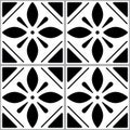 Portuguese and Moroccan Azulejo floral tile seamless vector pattern, black and white repetitive textile design Royalty Free Stock Photo