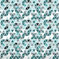 Geometric background mosaic of many triangles of blue-green, gray and white colors, on a white background