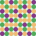 Geometric background of multi-colored circles in orange , green and purple .