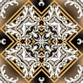 Geometric Baroque style vector seamless pattern. Greek ornamental glowing background. Repeat abstract backdrop. Damask