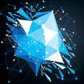 Geometric Bauhaus 3d vector blue background with low poly abstract demolished object created from hexagons and connected lines. B Royalty Free Stock Photo