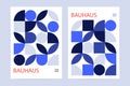 Geometric bauhaus pattern posters. Abstract circle square geometry shapes, modern minimal swiss background layout Royalty Free Stock Photo