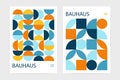 Geometric bauhaus pattern posters. Abstract circle square shapes, modern minimal swiss background layout. Vector flat Royalty Free Stock Photo