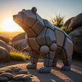 A geometric bear sculpture crafted from interlocking polygonal and spherical shapes Royalty Free Stock Photo