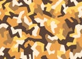 Geometric bee yellow camouflage texture, seamless poly pattern. Abstract modern urban honey and brown camo background. Vector