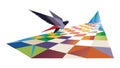 Geometric Bird Landing: Abstract Art on Chessboard, vector design Generative AI Royalty Free Stock Photo