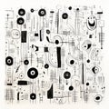 Abstract Outsider Art: Black And White Drawing With Unique Shapes Royalty Free Stock Photo