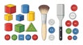 Geometric blocks makeup brush spatula and buttons geometric shapes Royalty Free Stock Photo