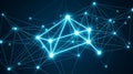 Geometric Blue Network Structure with Glowing Nodes on Dark Background connection Royalty Free Stock Photo
