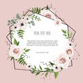 Geometric botanical design frame. Natural spring wedding card.