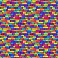 Geometric Bright Rainbow Seamless Pattern of Mix of Colorful Asymmetric Bricks on Dark Backdrop Royalty Free Stock Photo