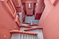 Geometric building construction. The red wall, La manzanera. Calpe