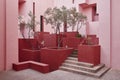 Geometric building design. The red wall, La manzanera. Calpe