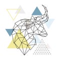 Geometric Bull silhouette on triangle background.