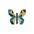 Geometric butterfly design featuring angular shapes in teal and gold tones Royalty Free Stock Photo