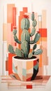 Abstract Geometric Cactus Art Painting Colorful Illustration Postcard Digital Artwork Banner Website Flyer Ads Gift Card Template