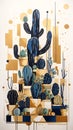 Abstract Geometric Cactus Art Painting Colorful Illustration Postcard Digital Artwork Banner Website Flyer Ads Gift Card Template