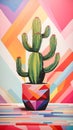 Abstract Geometric Cactus Art Painting Colorful Illustration Postcard Digital Artwork Banner Website Flyer Ads Gift Card Template