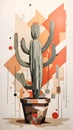 Abstract Geometric Cactus Art Painting Colorful Illustration Postcard Digital Artwork Banner Website Flyer Ads Gift Card Template